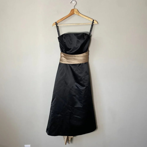 Bill Levkoff Women's Sz 6 Strapless Belted Sash Evening Formal Midi Dress Black - Picture 2 of 14